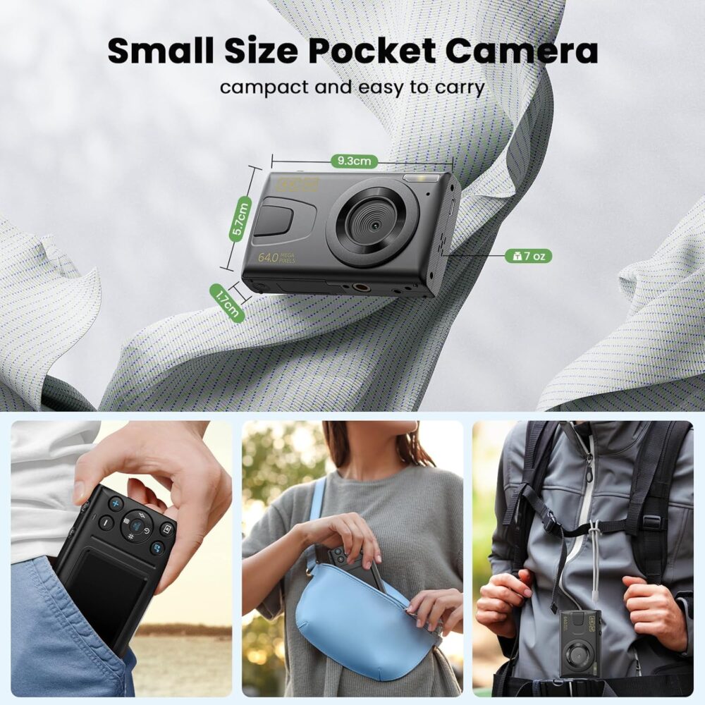 Digital Camera 4K 64MP Vlogging Camera Autofocus Point and Shoot Digital Cameras for Photography Camera for Kid Student Children Teen Girl Boy, 18X, 2 Batteries, 32GB Card - Image 7