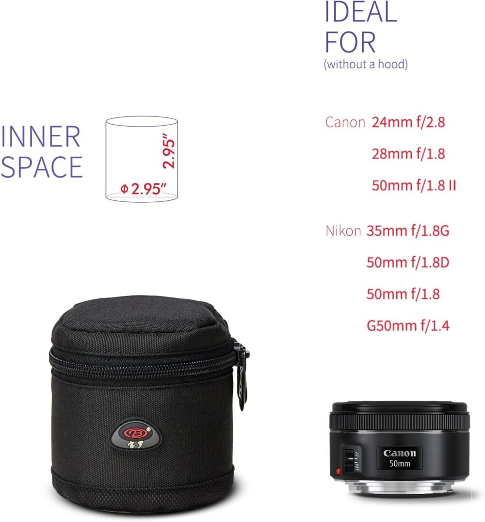 Camera Lens Case DSLR Camera Lens Bag Fits for Canon EF 28mm f1.8 EF 24mm f 2.8EF 50mm F 1.8Ⅱ Nikon 35mm f1.8G 50mm f 1.8D 50mm f1.8 G50mm f 1.4 and other Camera Lens - Image 3