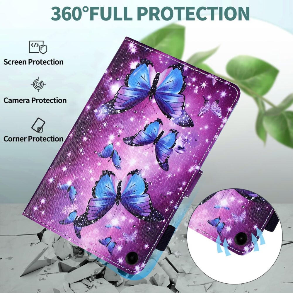 KEROM Fire HD 10 Case (9th/7th/5th Generation, 2019/2017/2015 Release), PU Leather Folio Stand Protective Cover Case for Fire HD 10 Tablet, with Auto Wake/Sleep, Card Slot, Pen Holder - Butterfly - Image 4