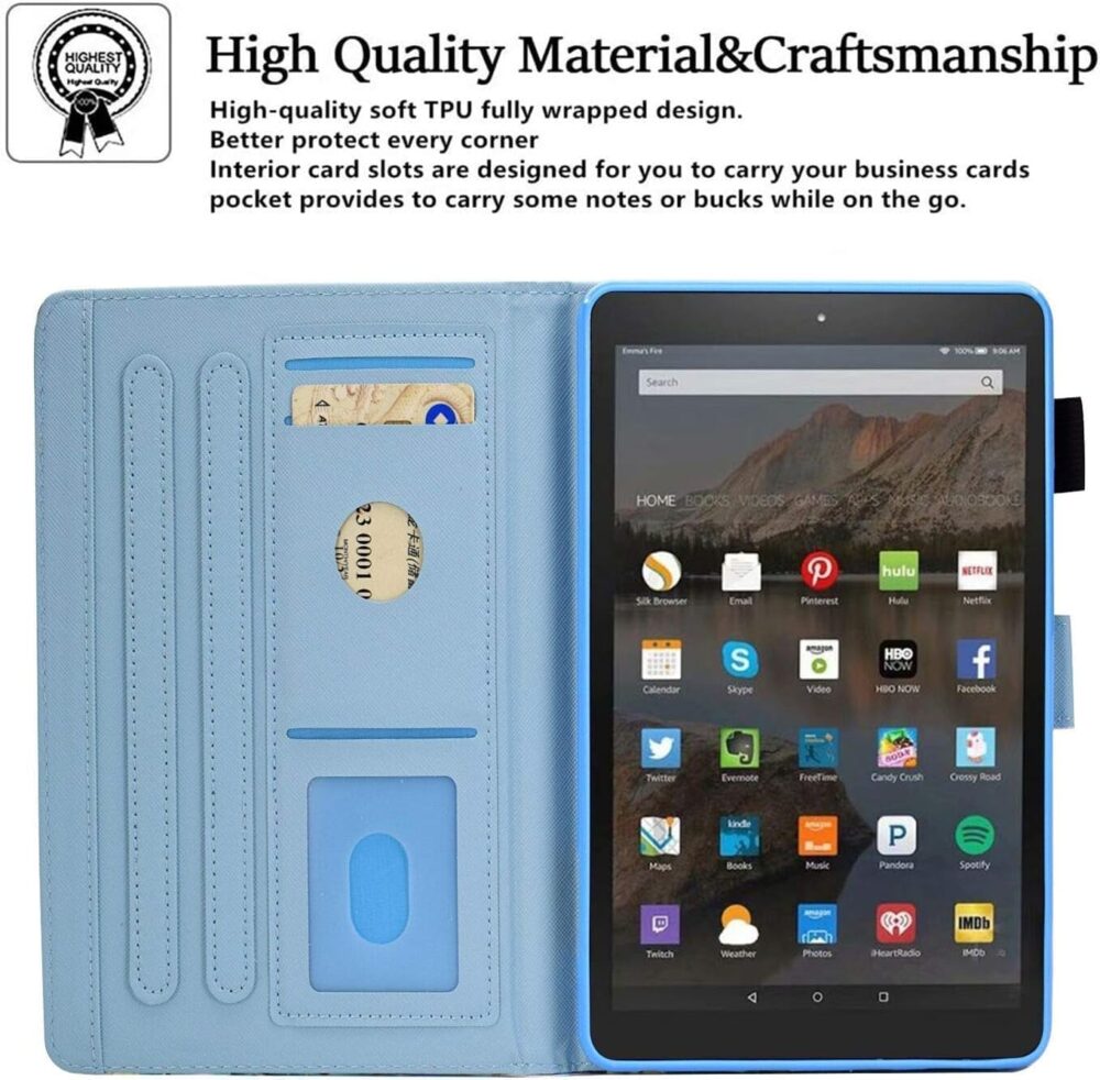 KEROM Fire HD 10 Case (9th/7th/5th Generation, 2019/2017/2015 Release), PU Leather Folio Stand Protective Cover Case for Fire HD 10 Tablet, with Auto Wake/Sleep, Card Slot, Pen Holder - Butterfly - Image 6