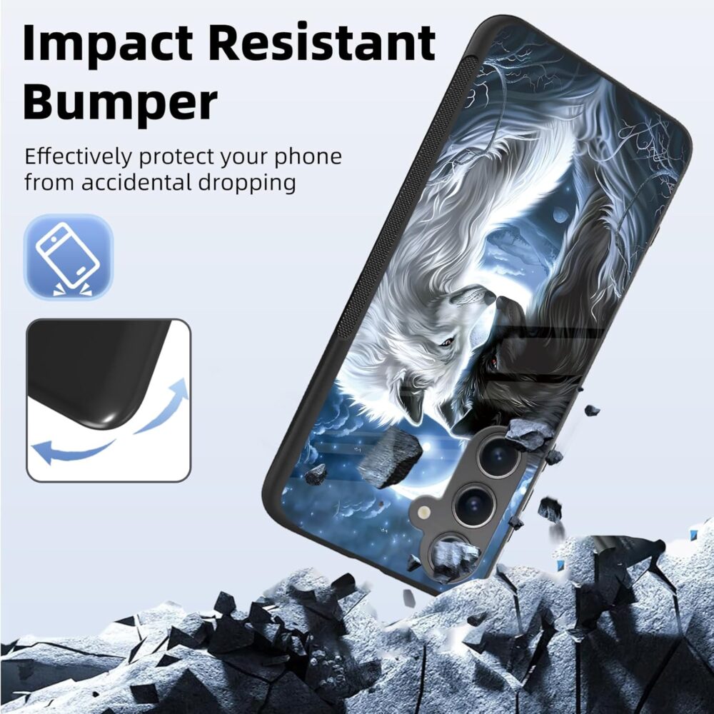 for Samsung Galaxy S24 Plus Phone Case, Tempered Glass Back and Soft TPU Dual Layer Bumper, Shockproof Full Body Protective Phone Cover for Samsung Galaxy S24 Plus, Wolves Love - Image 3