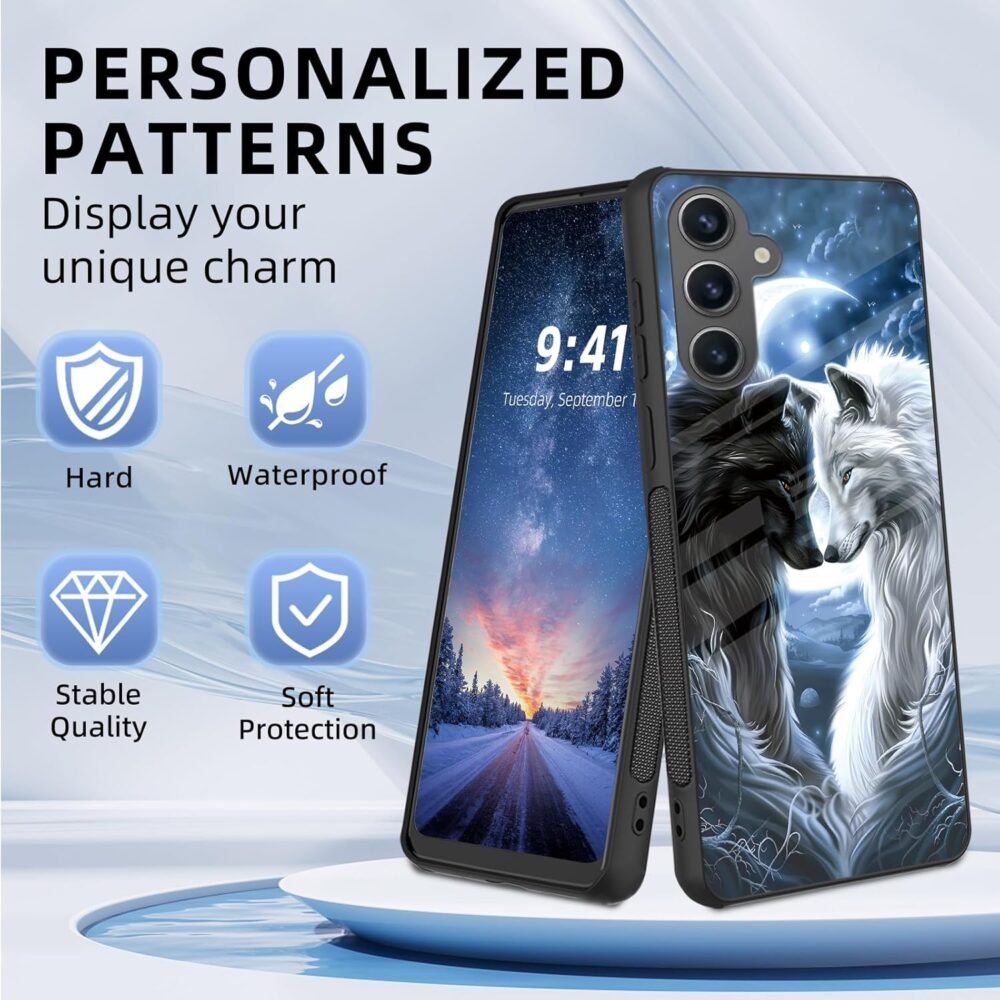 for Samsung Galaxy S24 Plus Phone Case, Tempered Glass Back and Soft TPU Dual Layer Bumper, Shockproof Full Body Protective Phone Cover for Samsung Galaxy S24 Plus, Wolves Love - Image 4