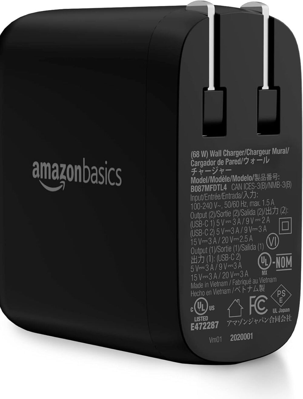Amazon Basics 68W Two-Port GaN Wall Charger with 2 USB-C Ports (60W, 18W) with PD for Laptops, Tablets & Phones (iPhone 16/15/14/13/12/11/X, iPad, MacPro, Samsung, and More), Non-PPS, Black - Image 3