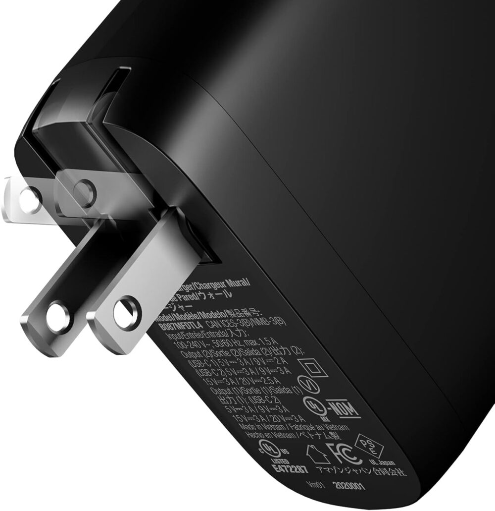 Amazon Basics 68W Two-Port GaN Wall Charger with 2 USB-C Ports (60W, 18W) with PD for Laptops, Tablets & Phones (iPhone 16/15/14/13/12/11/X, iPad, MacPro, Samsung, and More), Non-PPS, Black - Image 4