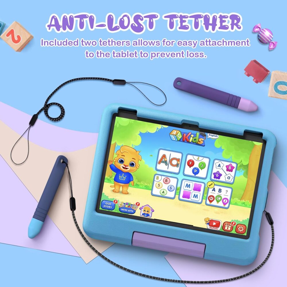Kid-Friendly Stylus Pens for Touch Screens with Tethers - Mixoo Anti-Rolling Tablet Stylus 2 Pack for Kids, Compatible with iPad, iPhone, Tablets, Kindle and All Touch Screen Devices (Blue+Purple) - Image 6