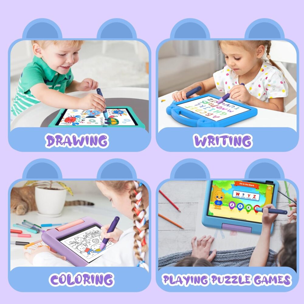 Kid-Friendly Stylus Pens for Touch Screens with Tethers - Mixoo Anti-Rolling Tablet Stylus 2 Pack for Kids, Compatible with iPad, iPhone, Tablets, Kindle and All Touch Screen Devices (Blue+Purple) - Image 8