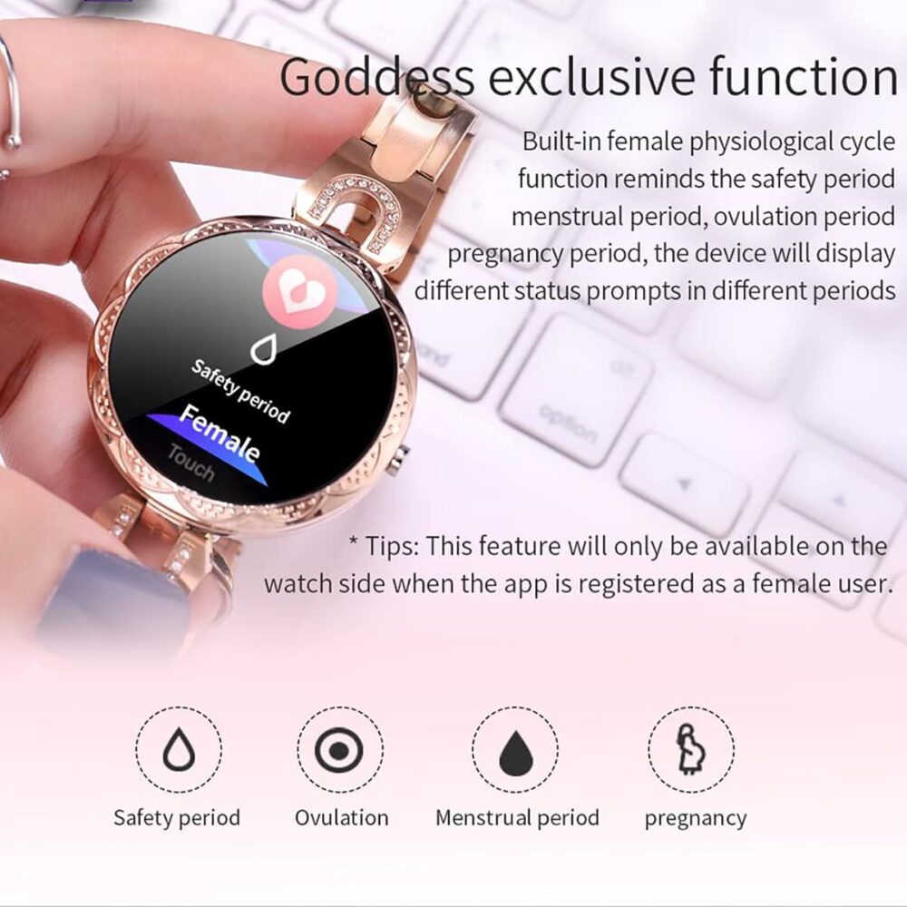 Smartwatch for Women Compatible for iPhone Samsung Android iOS Phones. Smart Bracelet with Female Menstrual Cycle Heart Rate Blood Pressure Remote Photography Waterproof Pedometer (Blue) - Image 6