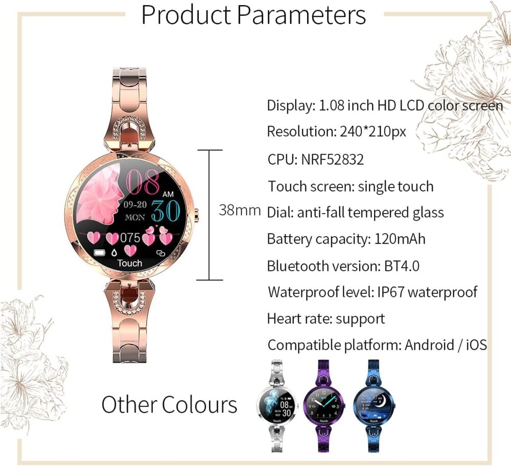 Smartwatch for Women Compatible for iPhone Samsung Android iOS Phones. Smart Bracelet with Female Menstrual Cycle Heart Rate Blood Pressure Remote Photography Waterproof Pedometer (Blue) - Image 7