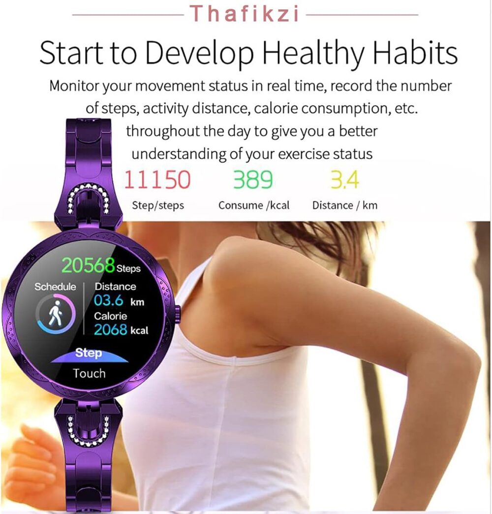 Smartwatch for Women Compatible for iPhone Samsung Android iOS Phones. Smart Bracelet with Female Menstrual Cycle Heart Rate Blood Pressure Remote Photography Waterproof Pedometer (Blue) - Image 10
