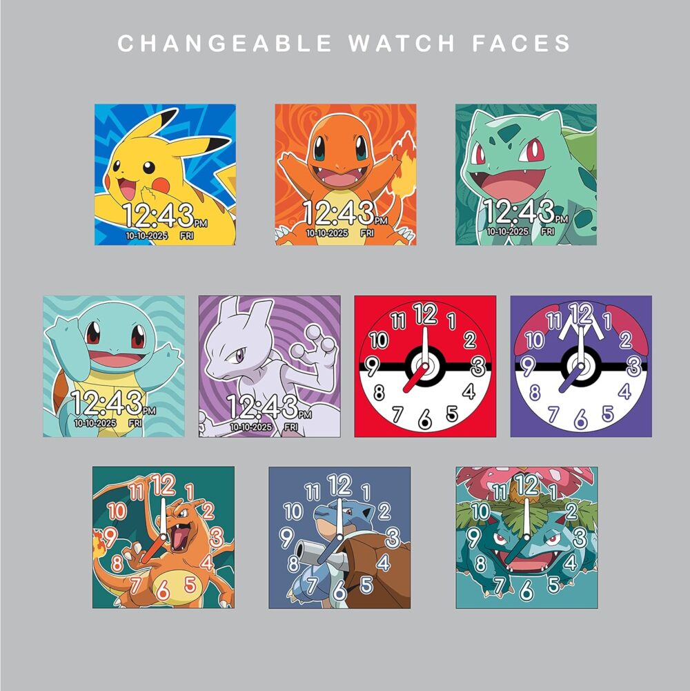 Accutime Pokémon Interactive Kids Smartwatch with Touchscreen, Interchangeable Pikachu & Friends Straps, Built-in Camera, Games, Alarm, Stopwatch, Calculator, and 10 Watch Faces - Fits Wrists 5.5"-8" - Image 5