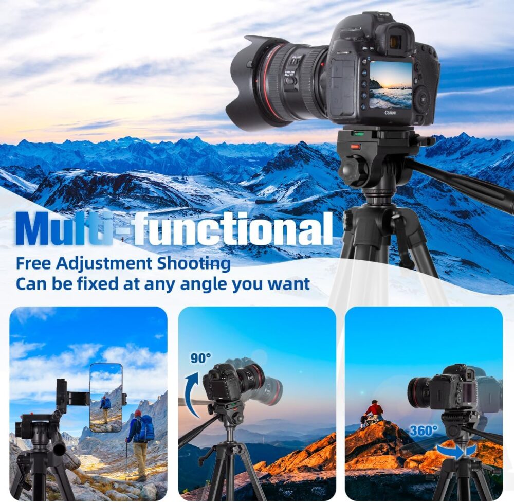 Camera Tripod, 74" DSLR Camera Tripod with 2 QR Plates for Sony/Nikon/Canon, Lightweight Video Tripod Stand for Travelling, Phone Tripod with Fluid Head/Phone Holder/Wireless Remote Max.Load 6kg - Image 4