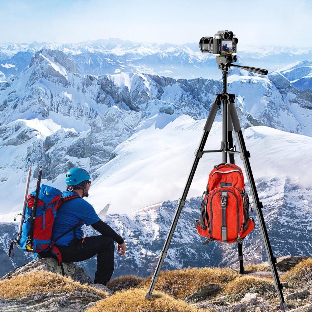 Camera Tripod, 74" DSLR Camera Tripod with 2 QR Plates for Sony/Nikon/Canon, Lightweight Video Tripod Stand for Travelling, Phone Tripod with Fluid Head/Phone Holder/Wireless Remote Max.Load 6kg - Image 5