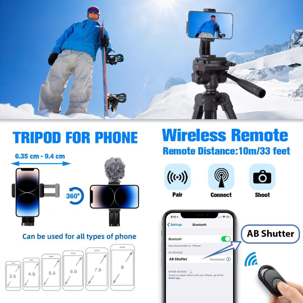 Camera Tripod, 74" DSLR Camera Tripod with 2 QR Plates for Sony/Nikon/Canon, Lightweight Video Tripod Stand for Travelling, Phone Tripod with Fluid Head/Phone Holder/Wireless Remote Max.Load 6kg - Image 6