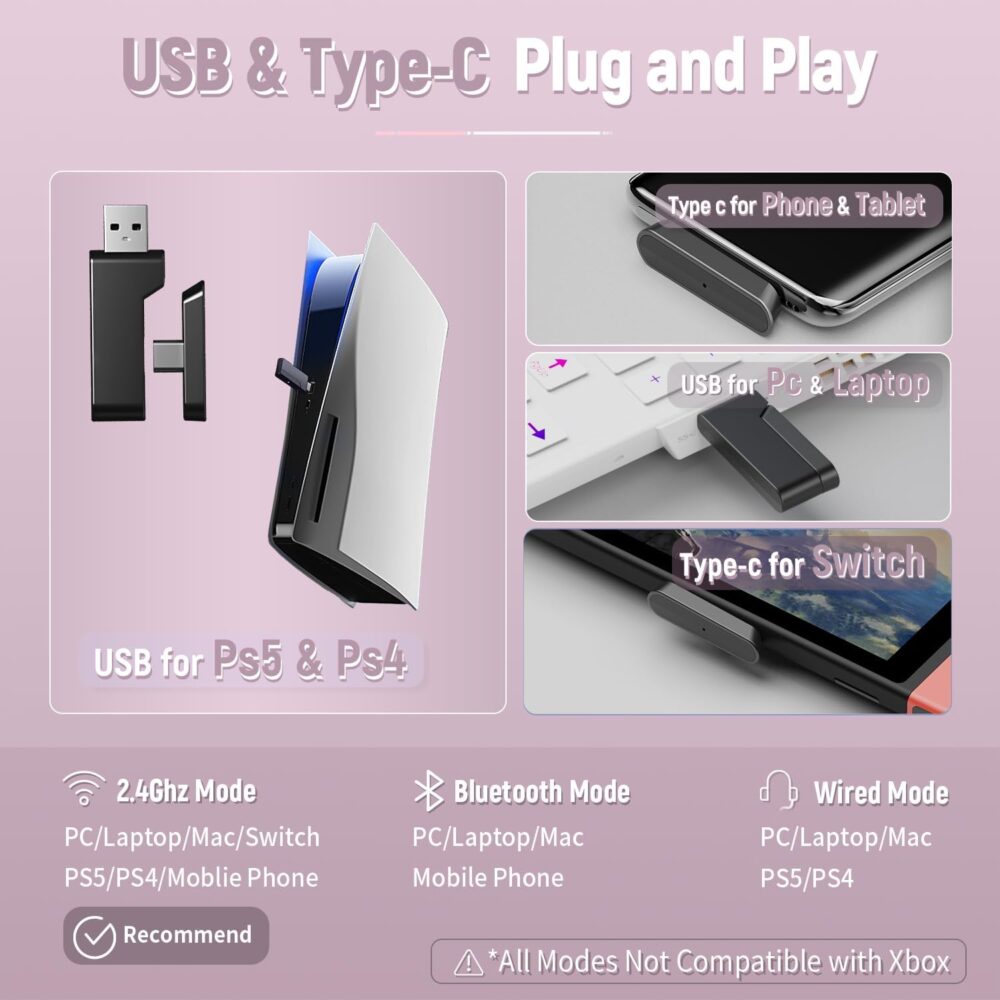 2.4GHz Gaming Headset Wireless with Flip Mic for Ps5, Ps4, PC, Gaming Headphones with USB-A & USB-C Transmitter, 40Hr Battery Bluetooth Headset for Laptop, Mobile, Mac - Image 7