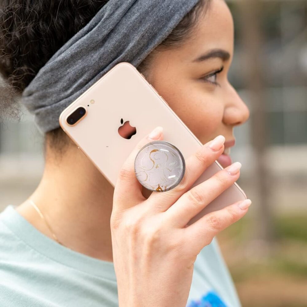 Clear Glitter Rose Gold Pink Marble Design Expandible Collapsible Mobile Phone Grip Cell Phone Stand Holder for Smartphones Cellphone Accessory - Image 5