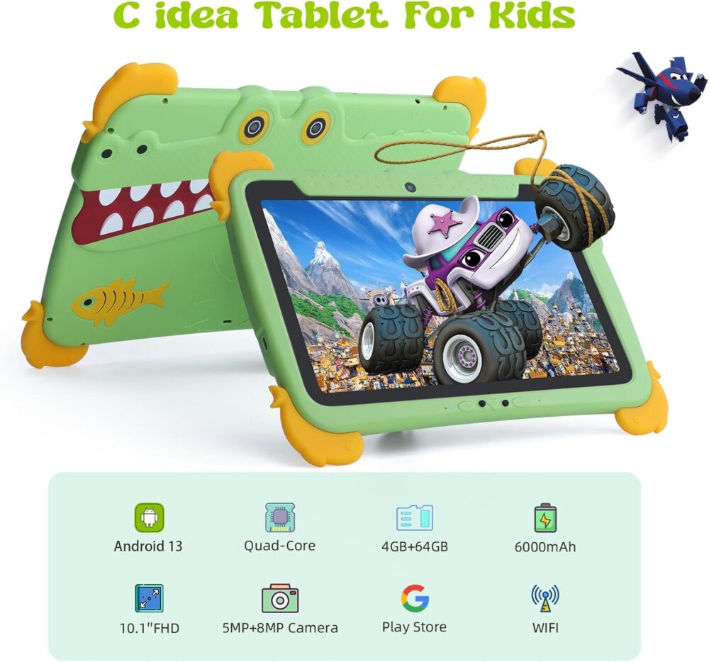 C idea Tablet for Kids, 10 Inch Kids Tablet, Android 13 Child Tablets, 4GB RAM 64GB ROM, Learning Tablet for Children, 6000mAh, IWAWA Pre-Installed,Parental Control, Child Tablet for Boys, Girls-Green - Image 3