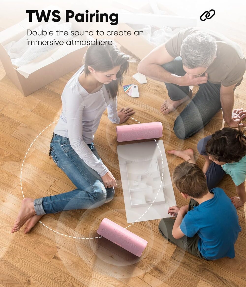 Bluetooth Speaker, IPX5 Waterproof Speaker with HD Sound, Up to 20H Playtime, TWS Pairing, BT5.3, Portable Wireless Speakers for Home/Party/Outdoor/Beach, Electronic Gadgets, Birthday Gift (Pink) - Image 6