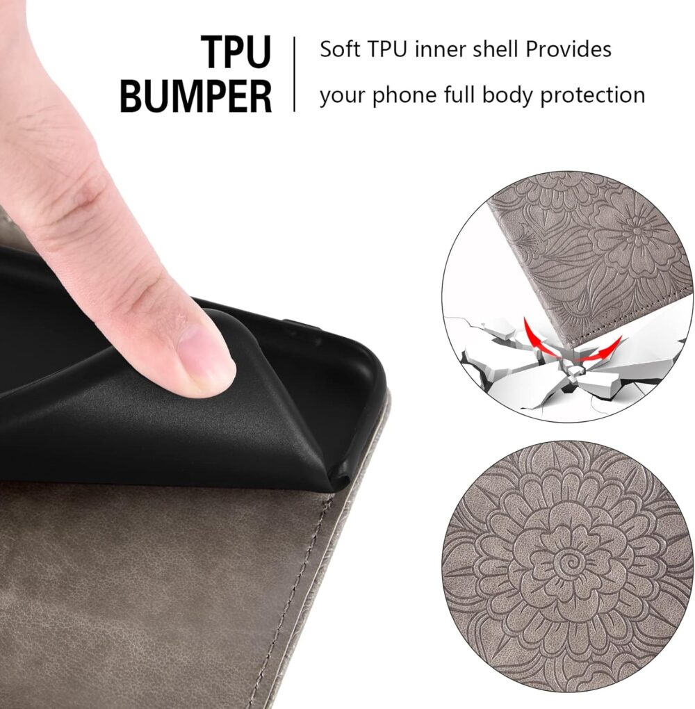 Compatible with OnePlus 8T OnePlus8T Plus 9R 5G Wallet Case Tempered Glass Screen Protector Card Holder Stand Phone Cover for One Plus8T5G On + 1 Plus 8Tplus 1plus 8T+ One+ T8 1+ 1+8T Pro G5 Grey - Image 9