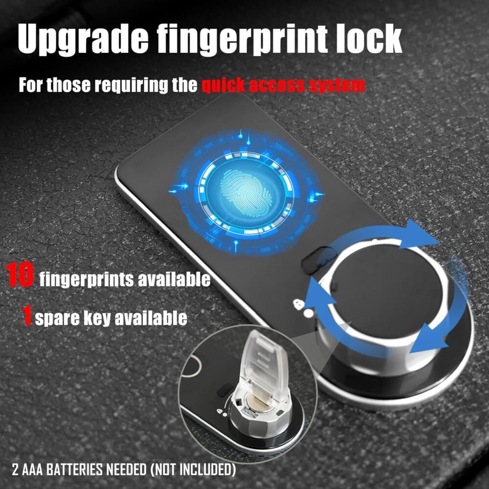 JIKE Center Console Gun Safe - Console Gun Vault Compatible with Toyota RAV4 2019-2025, Fingerprint Lock with Backup Key. - Image 3