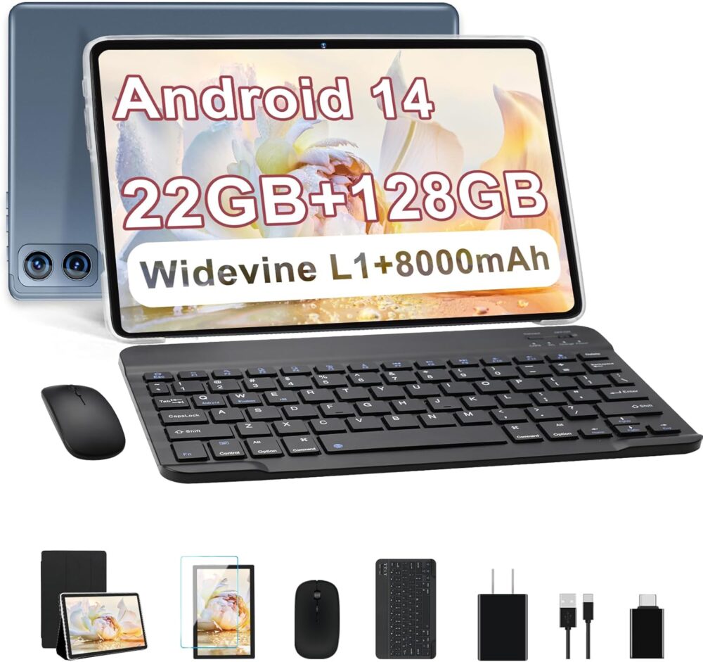 2025 Android 14 Tablet, 22G+128G/1TB Expansion, 10 inch Tablets with 8000 mAh Battery, Octa-Core, GPS, Split-Screen, Face Unlock, 2 in 1 Tablet with Keyboard, Mouse, Case, Metal Grey - Image 2