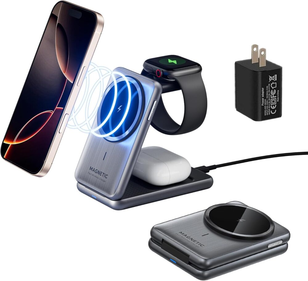 2025 Magntic Wireless Charging Station for iPhone,3 in 1 Wireless Charger Stand Travel Foldable Mag-Safe Charger for iPhone 16/15/14/13/12 Series,Apple Watch 2-10 Series/Ultral/SE,AirPods Pro/2/3/4 - Image 2