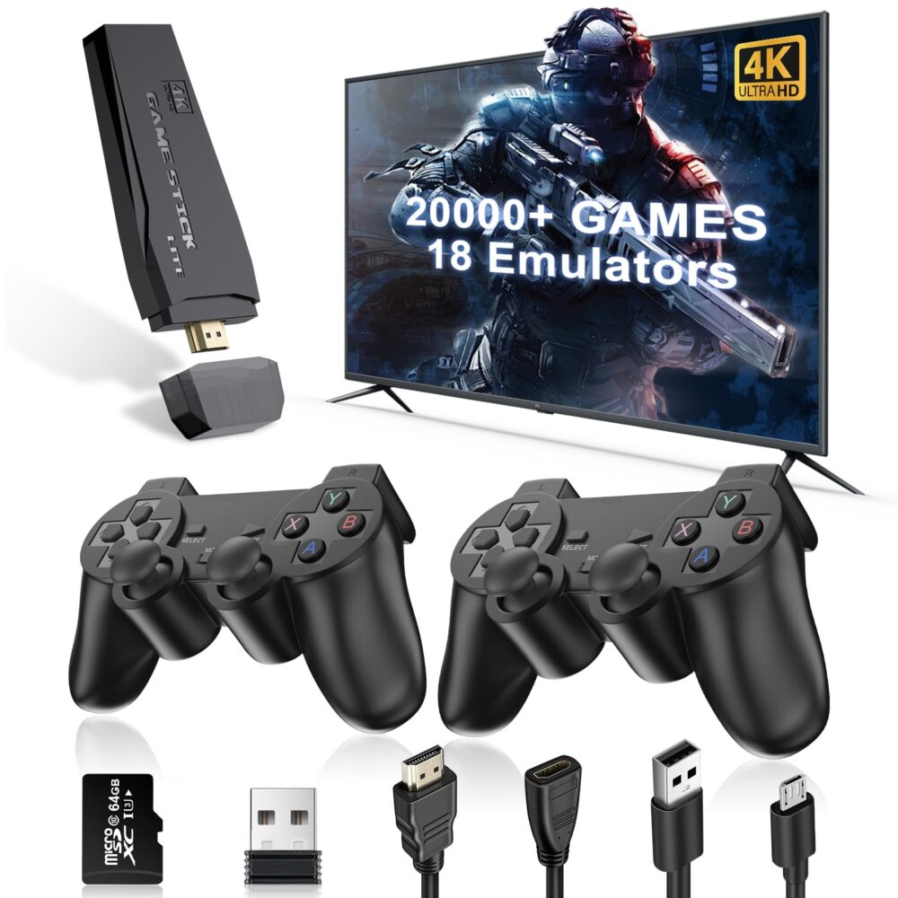 2025 Upgrade Retro Gaming Console, Wireless Retro Game Console Stick with 18 Built-In Emulator, 20000+ Games, Plug and Play Video Games for Tv, 4K HDMI Output with 2 2.4G Wireless Controllers (64GB) - Image 2