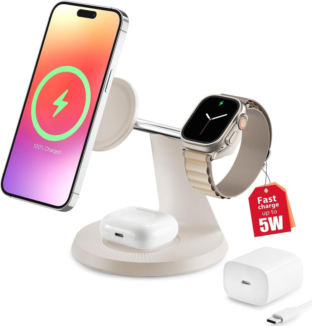 3 in 1 Wireless Charging Station for Apple Device: Fast Charging Station for iPhone and Watch with MagSafe, Stable Charger Stand for iPhone 12-16 & iWatch & AirPods - Image 2