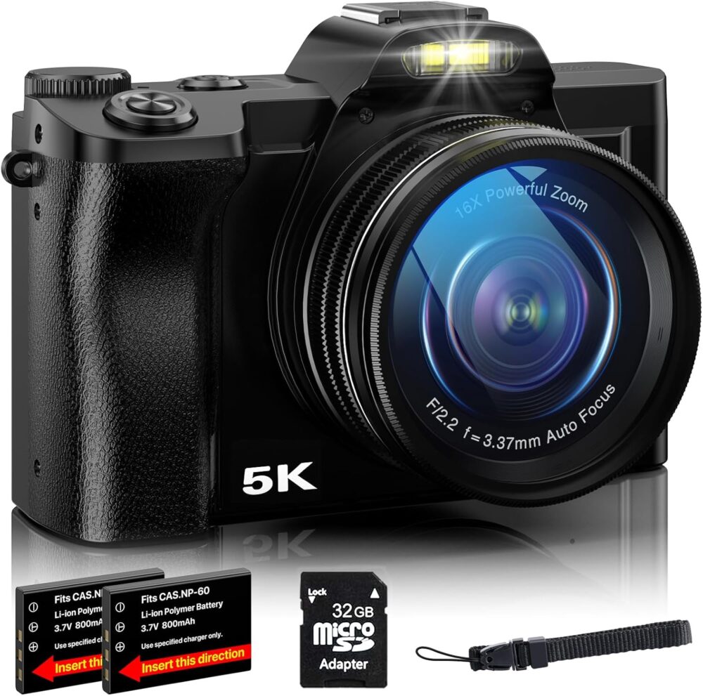 5K Digital Camera WiFi Autofocus Vlogging Camera for YouTube 48MP Camera for Photography and Video, 3.5" Screen Travel Camera with UV Filter, Anti-Shake,16X Digital Zoom,32GB SD Card,2 Batteries - Image 2