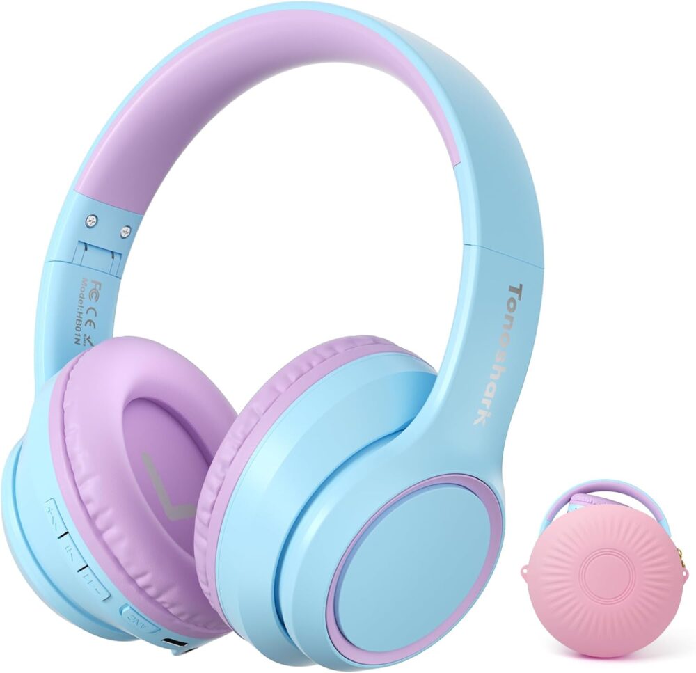 Active Noise Cancelling Headphones for Kids, 60H Playtime,Purple Wireless Bluetooth Over-Ear Headset Built-in Microphone for Home/School/Travel/Party - Includes Portable Case - Image 2