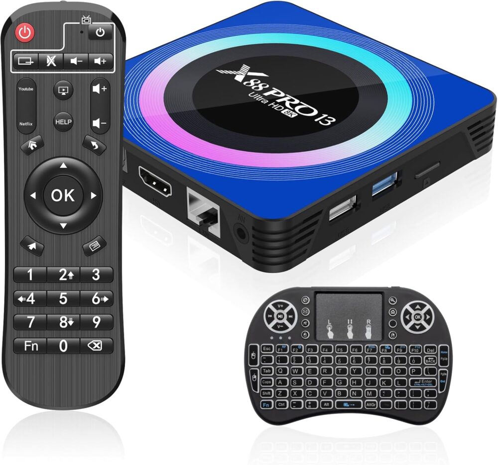 Android 13.0 TV Box, X88 PRO 13 Android Box 4GB RAM 32GB ROM Quad Core 64bit with Backlit Mini Wireless Keyboard,Supporting BT5.0 2.4G /5G Dual-Band WIFI6 8K Ultra HD Resolution Android TV Box 2024 - Image 2