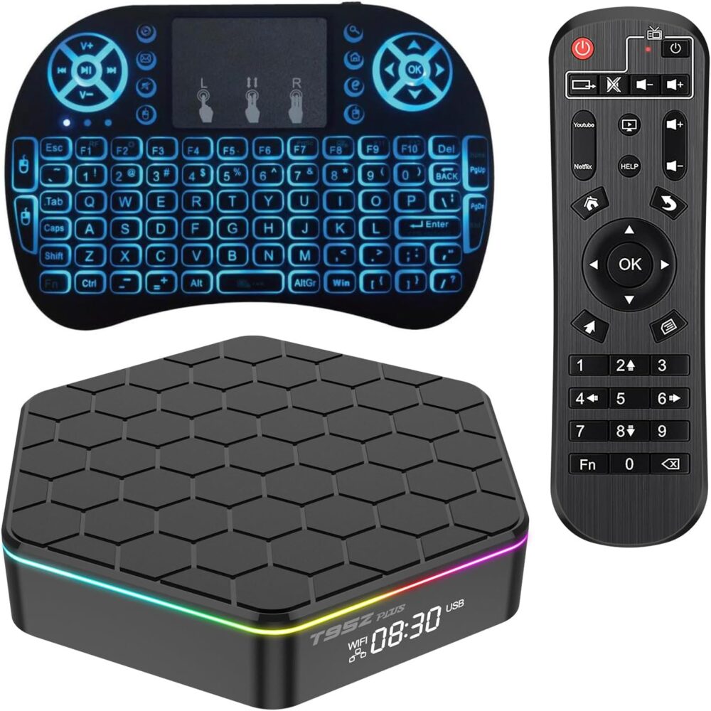 Android TV Box 12.0,T95ZPLUS H618 2GB RAM 16GB ROM with Backlit Mini Wireless Keyboard Quad-Core Cortex-A53 CPU,2.4GHz/5GHz Dual Band WiFi6 6K Ultra HD Resolution Bluetooth 5.0 - Image 2