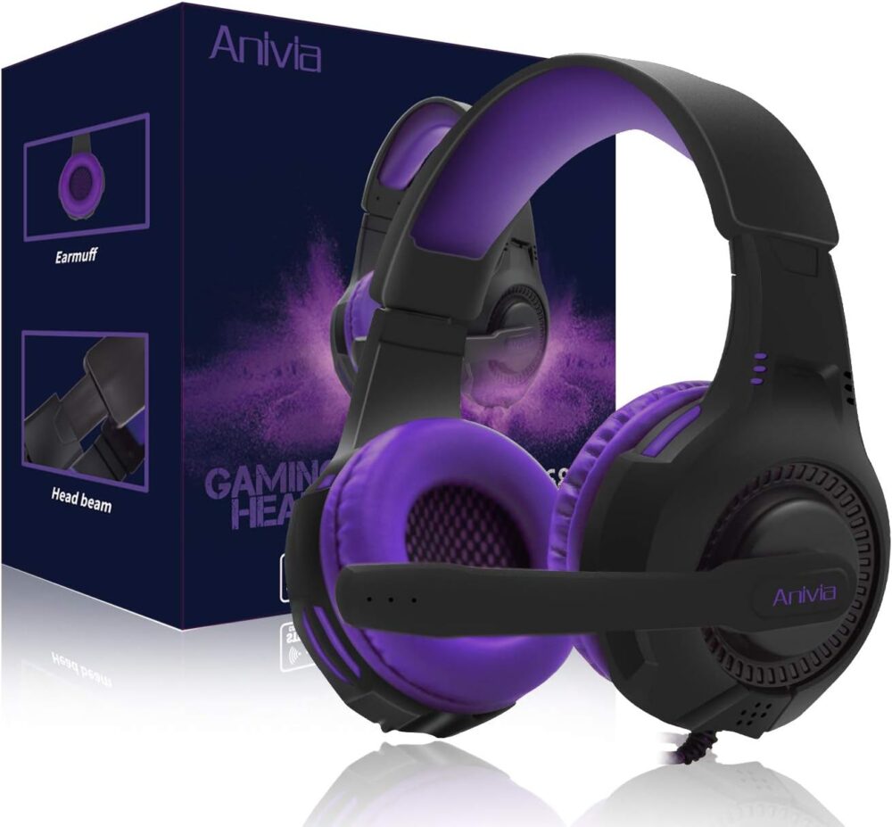 Anivia Computer Wired Over Ear Headphones Updated AH68 Stereo Surround Sound Headsets Gaming Headset with HD Mic, Volume Control, Noise Isolating, Bass, 3.5mm Audio-Jack for Multi-Platforms, Purple - Image 2