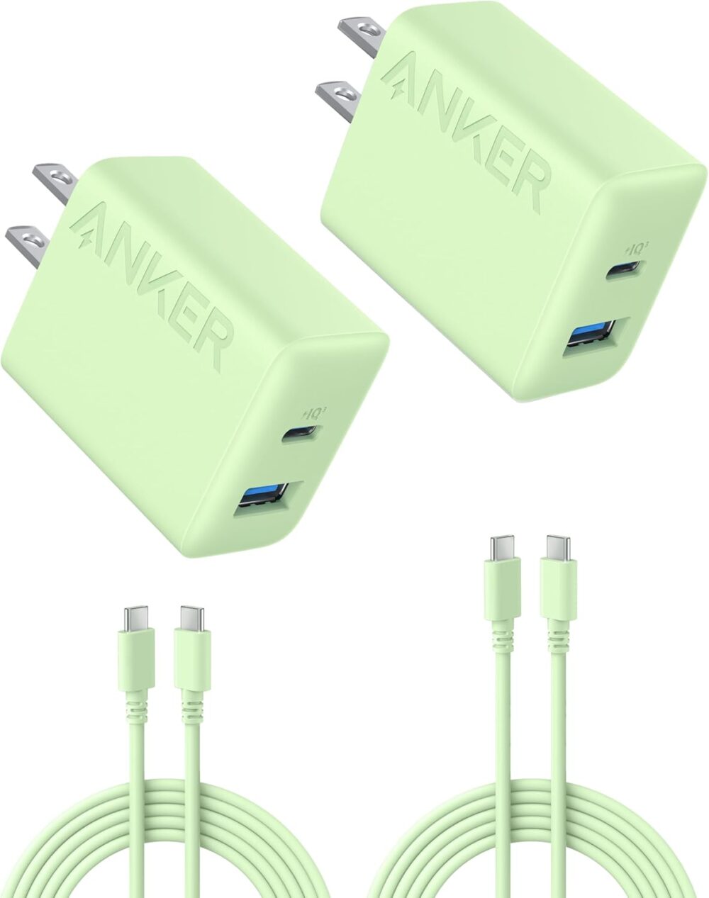 Anker iPhone 16 Charger, 2-Pack 20W Fast USB C Charger Block, for iPhone 16/16 Pro Max/15 Series/iPad Pro and More (Green, 2 Pack & 2 Cable) - Image 2