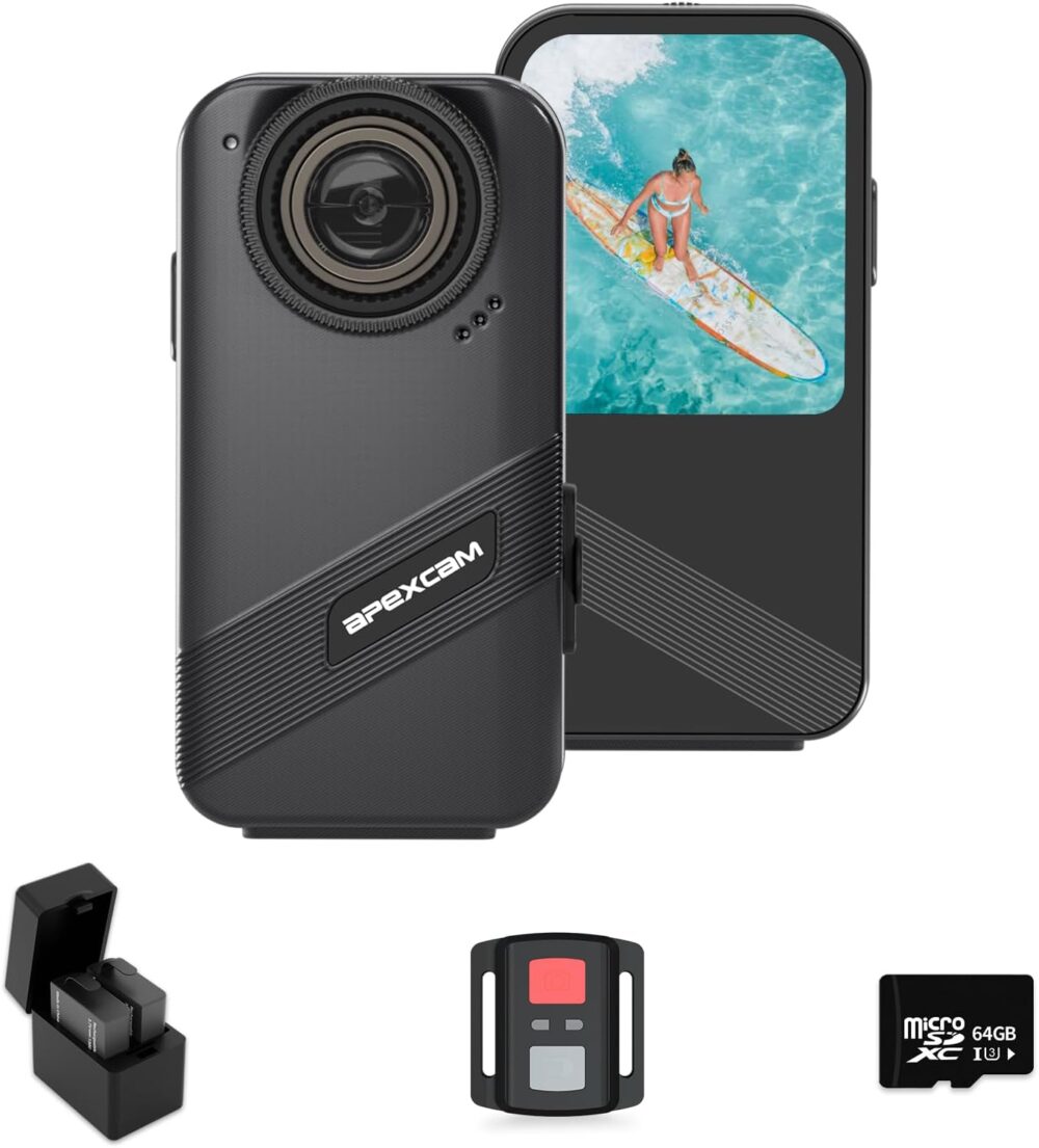 Apexcam K20 Action Camera 4K EIS Sports Camera 66FT Body Waterproof Camera Underwater Mini Action Cam, Touch Screen Helmet Camera WiFi with 64GB Card, 8XZoom, Remote, 2X1350mAh Batteries, Mount Kits - Image 2