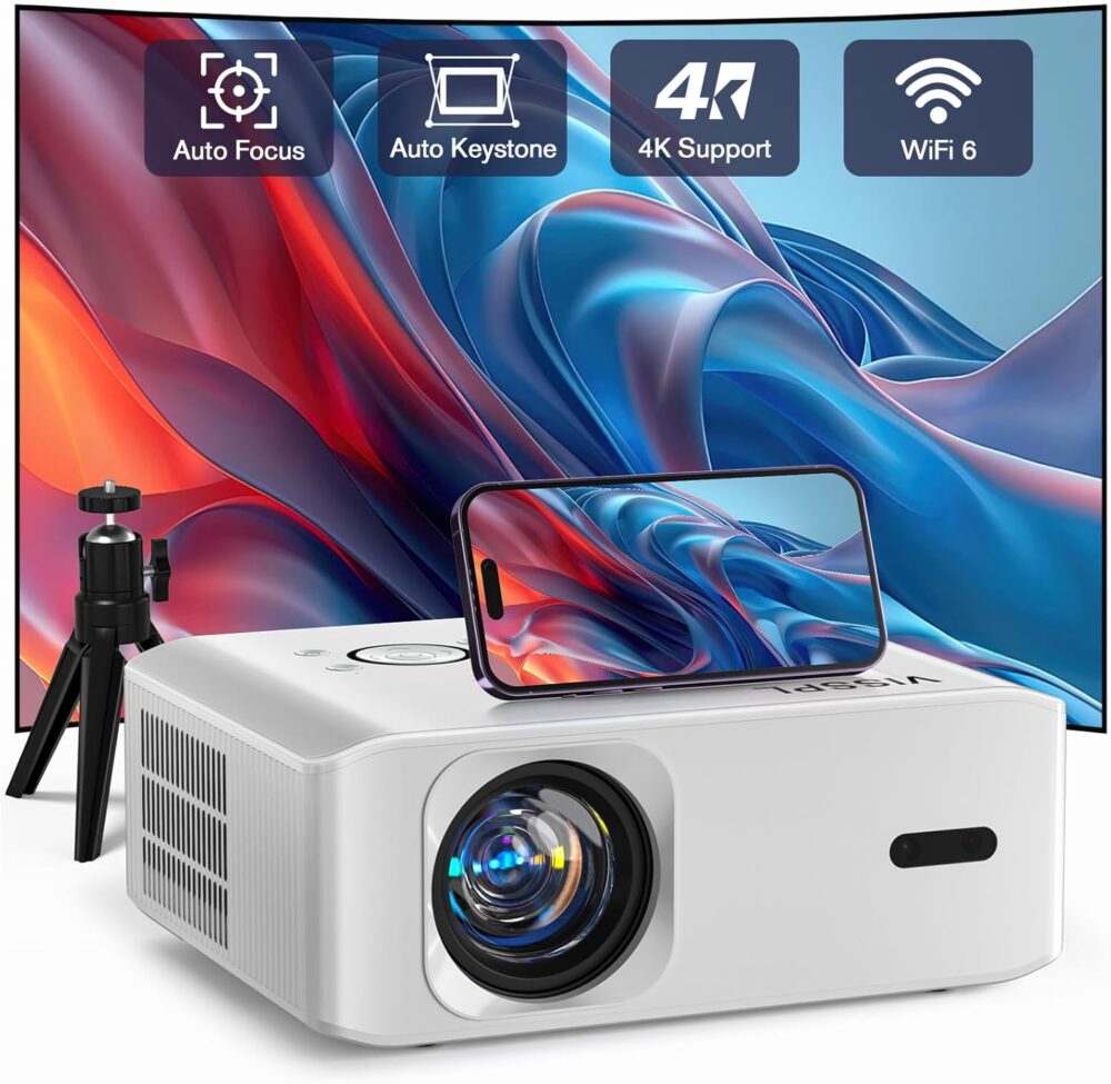 [Auto Foucs] Smart Projector with WiFi and Bluetooth, VISSPL 4K Supported Video Projector, Auto Keystone, Home Theater Movie Phone Projector Compatible with Android/iOS/Windows/TV Stick/HDMI/USB - Image 2