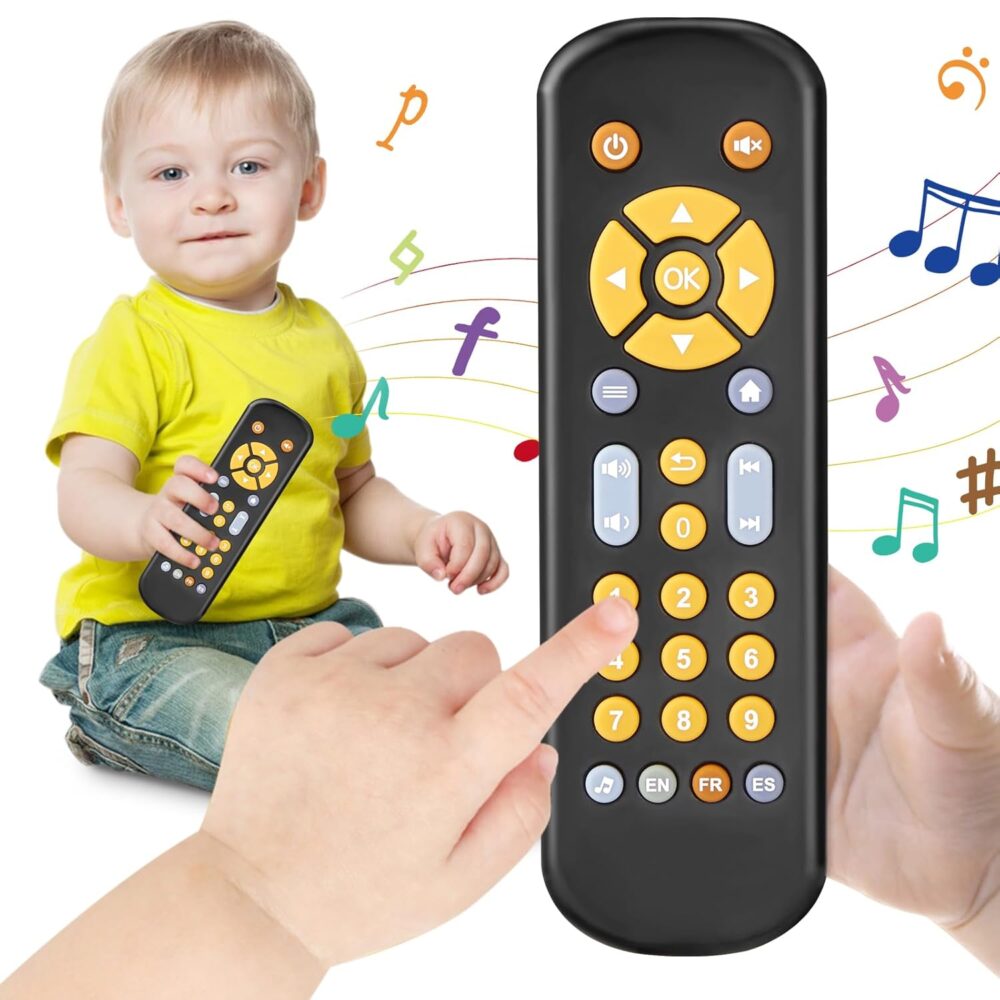 Baby TV Remote Control Toy 6 Month+, Toddler Realistic Remote Toy with Sound and Light, Early Educational Music Toys with 3 Languages English French Spanish for Infant Boys Girls 6 12 18 months - Image 2
