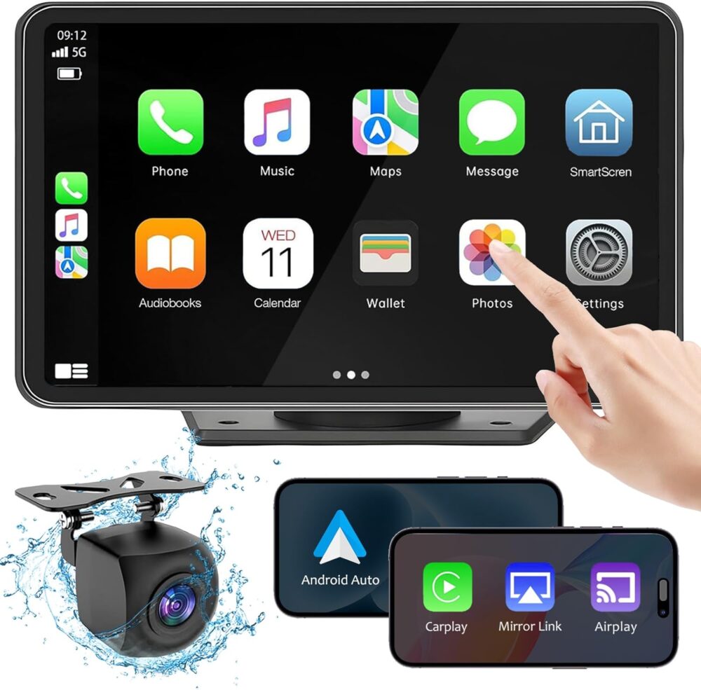 Carplay Screen for Car, 7" HD Wireless Portable Car Play Touchscreen Car Stereo with Android Auto Mirror Link/Backup Camera/GPS Navigation for Car - Image 2