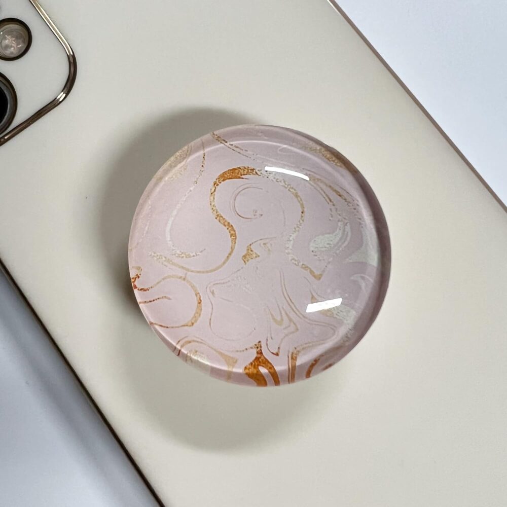 Clear Glitter Rose Gold Pink Marble Design Expandible Collapsible Mobile Phone Grip Cell Phone Stand Holder for Smartphones Cellphone Accessory - Image 2