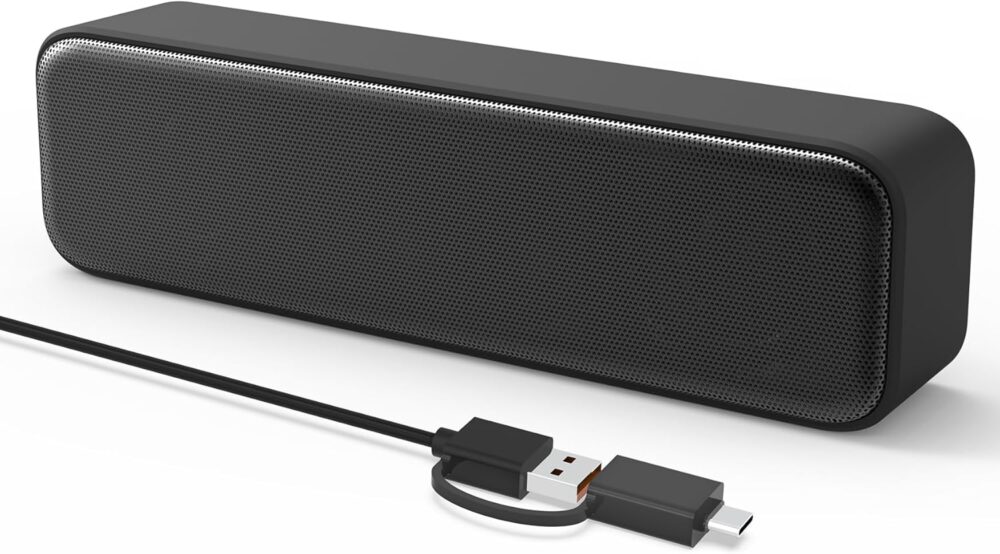 Computer Speakers for Desktop PC, External Speakers for Laptop, Mini Computer Soundbar for PC, Wired USB Plug in Speakers with Loud Sound, Deep Bass, Wide Compatibility – Bult-in USB C to USB Adapter - Image 2