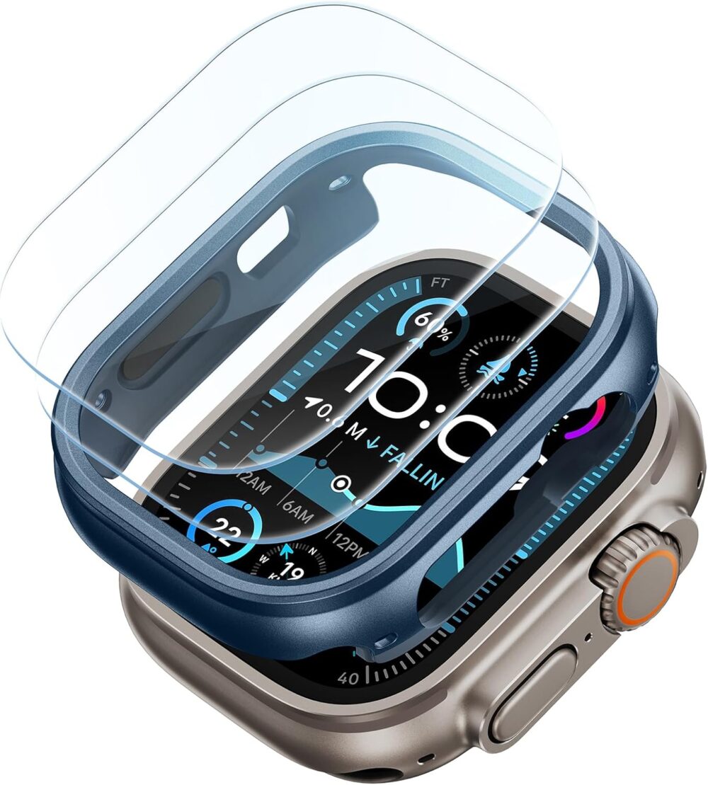 ESR for Apple Watch Ultra 2/1 Case with Screen Protector 49mm (2024/2023/2022), Military Grade Protection, Aluminum Alloy Case with 2 Pack Armorite Glass Protector Set, Stay Original, Blue - Image 2