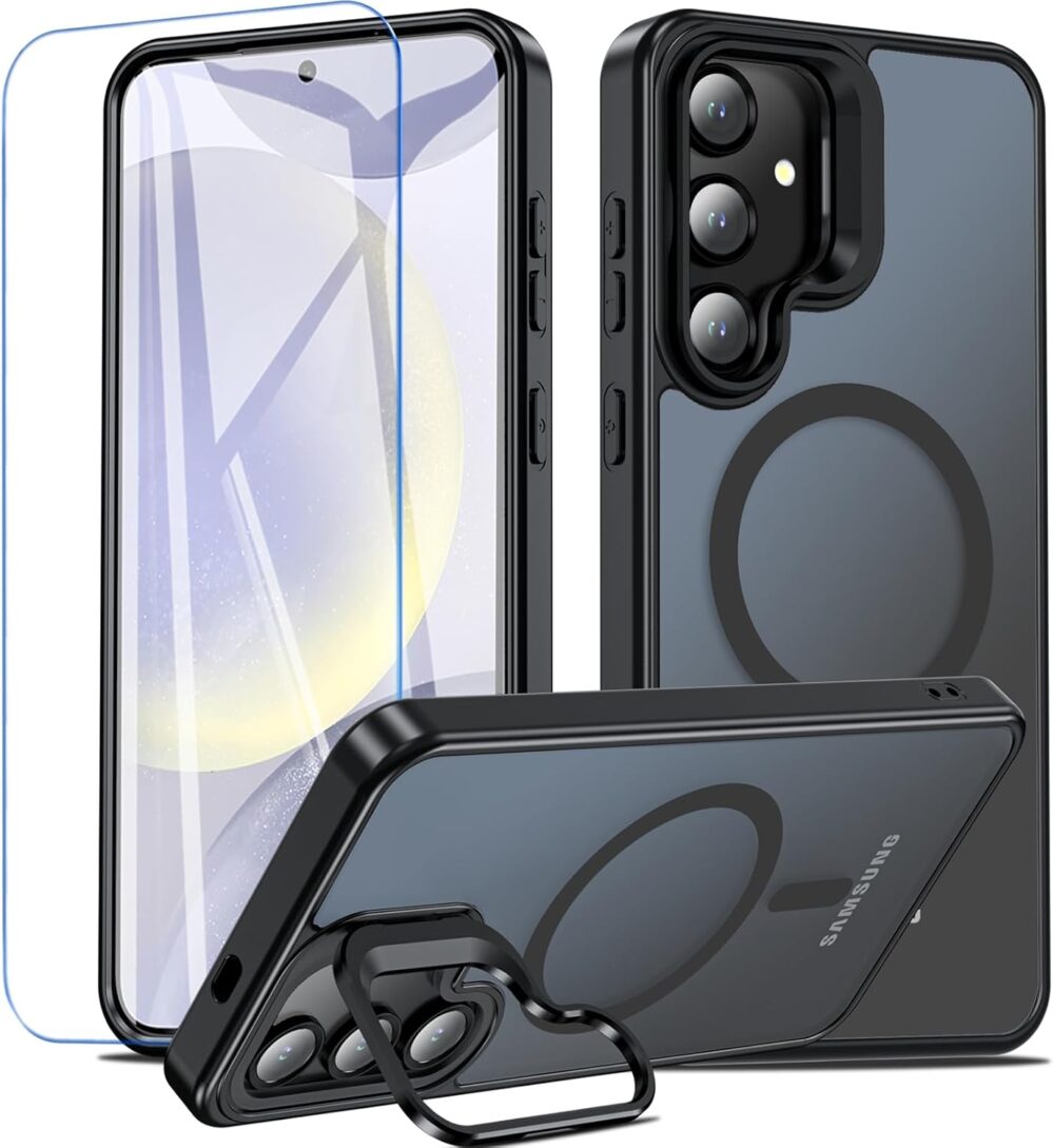 Fin2feel Case for Samsung Galaxy S25 Plus/S24 Plus, Magnetic Shockproof Case [with Camera Stand Guard] Anti-Fingerprint Matte Protective Phone Case for Samsung Galaxy S25 Plus/S24 Plus (Black) - Image 2