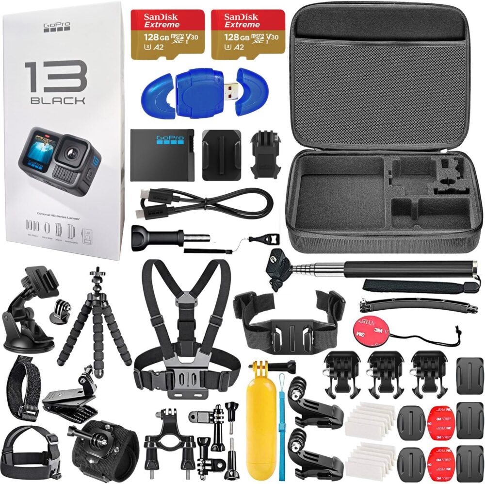 GoPro HERO13 (Hero 13) Black - Action Camera with 5.3K, 27MP Photos, Live Streaming, Webcam + 2X 128GB Card, 50 Piece Accessory Kit - Bundle - Image 2