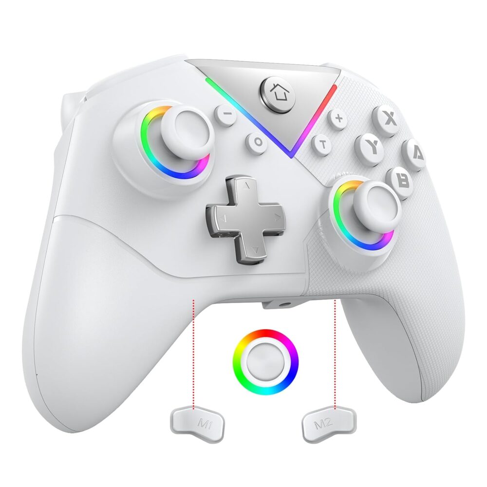 IWGAME Wireless Controller for Switch/Windows PC/IOS/Android/Steam, Wireless Switch Pro Controller with Dual Vibration Motor, Turbo,Programmable,RGB Light, Wired/Bluetooth Dual Connection Mode Gamepad(White) - Image 2