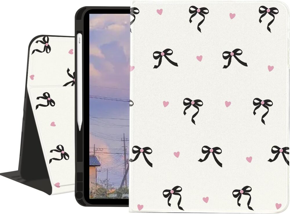 JOYLAND Cute Ribbon Bow Case for iPad (A16) 11th Gen 2025 11-inch/10th Gen 2022 10.9 inch,Textured Folio Protective Case with Pencil Holder Multi-Angle View Adjustable Stand Auto Wake/Sleep - Image 2