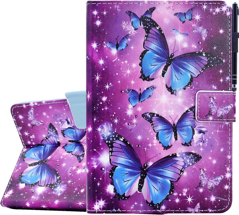 KEROM Fire HD 10 Case (9th/7th/5th Generation, 2019/2017/2015 Release), PU Leather Folio Stand Protective Cover Case for Fire HD 10 Tablet, with Auto Wake/Sleep, Card Slot, Pen Holder - Butterfly - Image 2