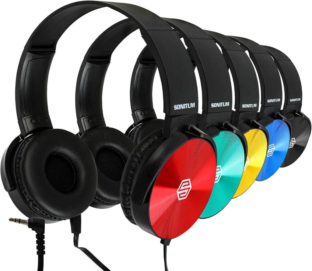 Kids Headphones Bulk 5 Pack, Student On Ear Color Varieties, Comfy Swivel Earphones for Classroom, Library, School, Airplane, for Online Learning and Travel, Noise Stereo Sound 3.5mm Jack (Colorful) - Image 2