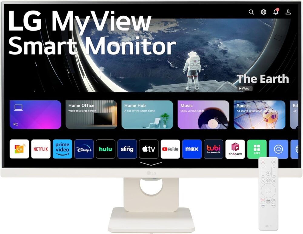 LG 25SR50F-W Smart Monitor 25-Inch (1920x1080) IPS Display, webOS, ThinQ Home Dashboard, ThinQ App, Remote Control, x2 Built-in Speakers, AirPlay 2 Screen Share Bluetooth, White - Image 2