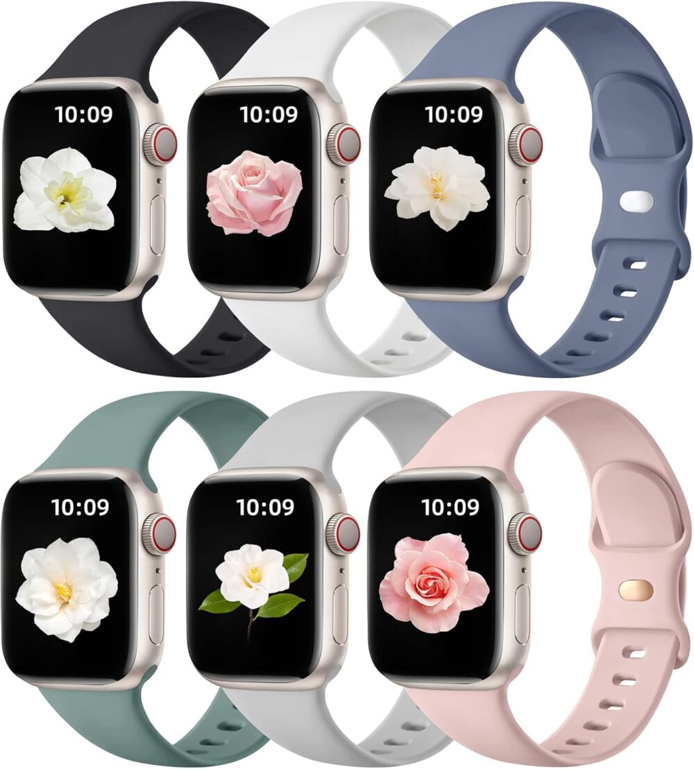 Maledan 6 Pack Bands Compatible for Apple Watch Band 38mm 40mm 41mm 42mm 44mm 45mm 46mm 49mm Women Men, Soft Silicone Sport Replacement Band for iWatch Apple Watch Series 10 9 8 7 6 5 4 3 SE Ultra - Image 2