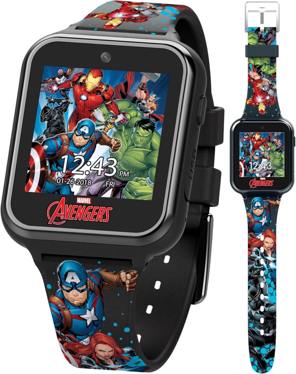 Marvel Avengers Interactive Kids Smartwatch – Touchscreen Watch with Games, Camera, Voice Recorder, Step Tracker, Timer & Alarm – 10 Watch Faces, USB Rechargeable – Fits Wrists 5.5" to 8" - Image 2