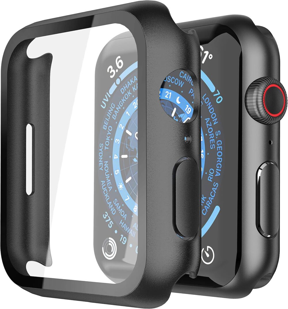 Misxi 2 Pack Hard PC Case with Tempered Glass Screen Protector Compatible with Apple Watch Series 9 (2023) Series 8 Series 7 45mm, Ultra-Thin Scratch Resistant Cover for iWatch S9/S8/S7, Black - Image 2